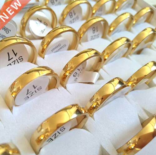 Bulk Lots 50PCS Gold 4mm Couple rendy Stainless Steel Band R