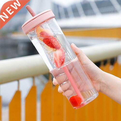 Plastic Water Bottle with Straws Portable Tea Fruit Cup for