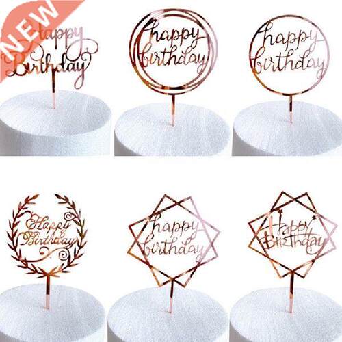Rose gold Acrylic Hand writing Happy Birthday Cake per