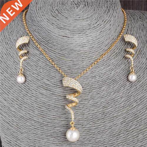 Classic Imitation Pearl necklace Gold Color jewelry set for