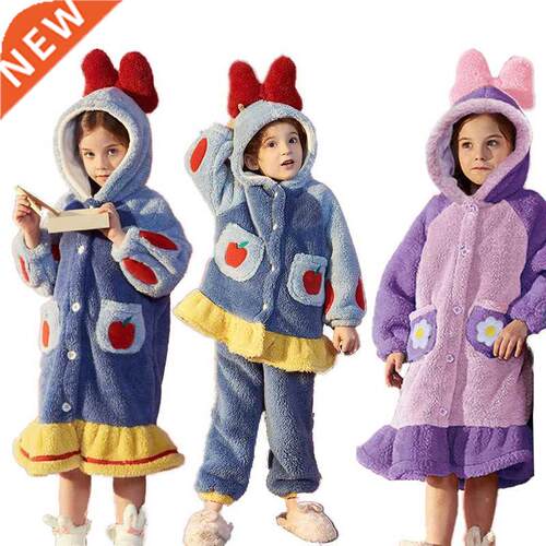 Kids Sleepwear Winter Flannel Soft Warm Girls Pajamas Set Ch