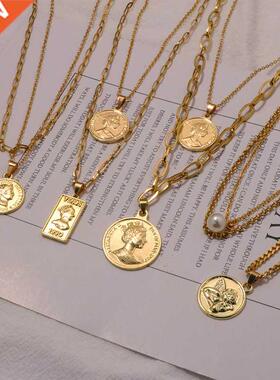 Color free titanium steel gold necklace sweater chain women