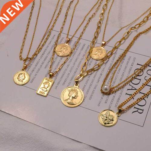 Color free titanium steel gold necklace sweater chain women