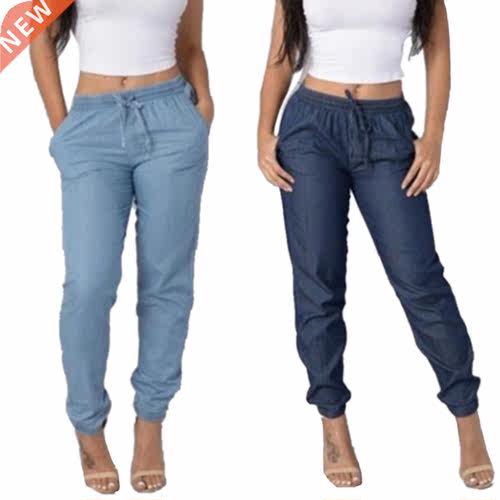 High Waist Jeans Women Drawstring Denim Pants Women Clothing