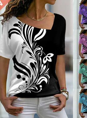 Summer Women's Fashion Casual Floral Theme Abstract T Shirt
