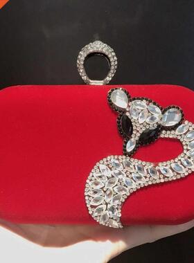 Best Gift Big White Rhinestone Fox Evening Purse Women Clutc
