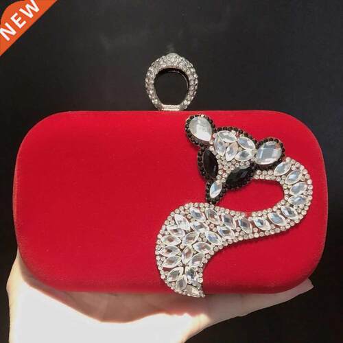 Best Gift Big White Rhinestone Fox Evening Purse Women Clutc