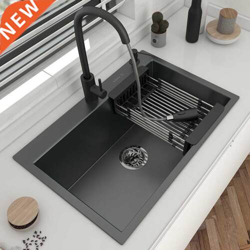 304 Stainless Steel Kitchen Sink Topmount Single Bowl DarkGr