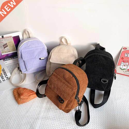 Women Corduroy Backpack Teenager Girl Winter Small School Ba