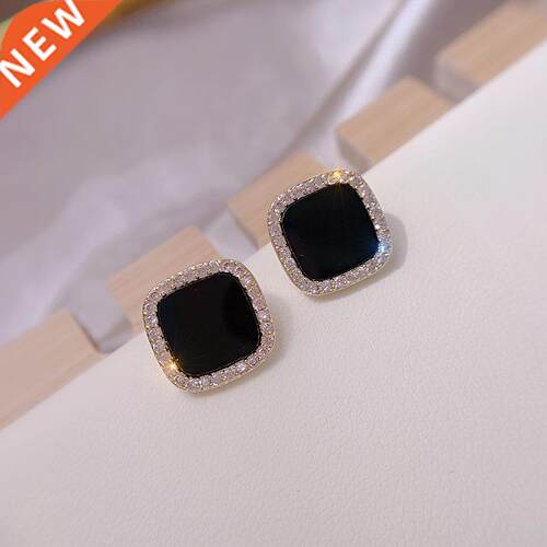 High-sense Korean rend Elegant Pave Zircon Geometric Square