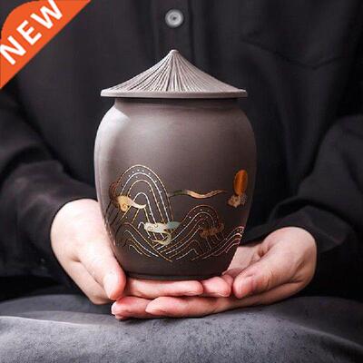 Black Tea Pu'er Canister with Roof Lid Caddy Purple Clay