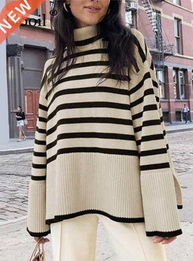 Black And White Stripe Sweater Setwear Loose Tops Women Pull