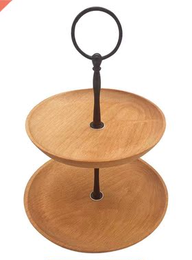 Decoration Wooden Snack Double Layer Bread Round Fruit Tray