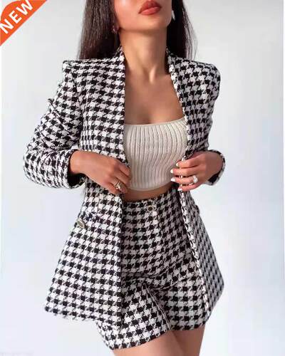 xikom Tweed Two pieces set Women Vintage V Neck Long Sleeve