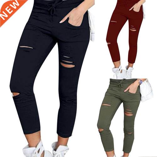 Plus Size Solid Color Womens trousers Drawstring High Waist