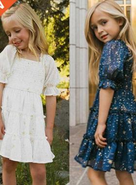 Summer Smocked Dress For Girls 3-8 Years Sequin Ruffle ort