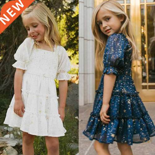Summer Smocked Dress For Girls 3-8 Years Sequin Ruffle ort
