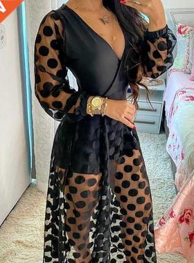 2022 Women's Clothing Spring Polkadot Print Wrap Long Sleeve