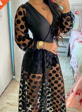 2022 Women's Clothing Spring Polkadot Print Wrap Long Sleeve