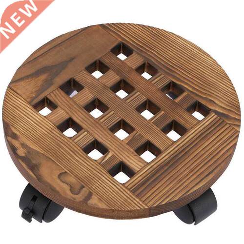 Wooden Round Planter Caddies 14 inch Universal Wheels Plant