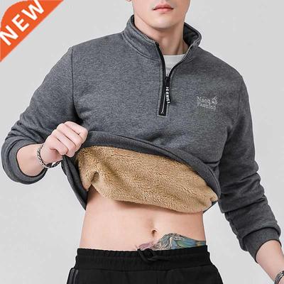 Winter Sweatshirt Men Long Sleeves Men Fleece Lined Warm Swe