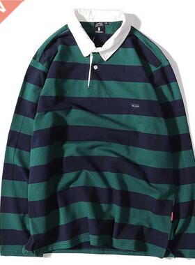 Green Striped Patchwork Sweatshirts Men Women Casual Turn-Do