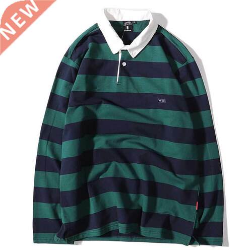 Green Striped Patchwork Sweatshirts Men Women Casual Turn-Do