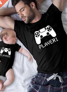 1pc Player 1 Player 2 Funny Father Son Look Tshirt Summer Sh