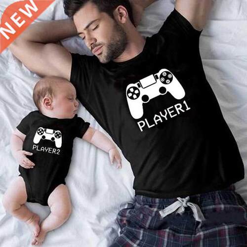 1pc Player 1 Player 2 Funny Father Son Look Tshirt Summer Sh