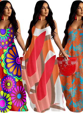 5xl large size fat MM summer printing halter dress大码吊带裙