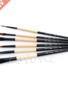 6 Pcs/Set Flat Nylon Hair Paint Brush Gouache Acrylic Oil Pa