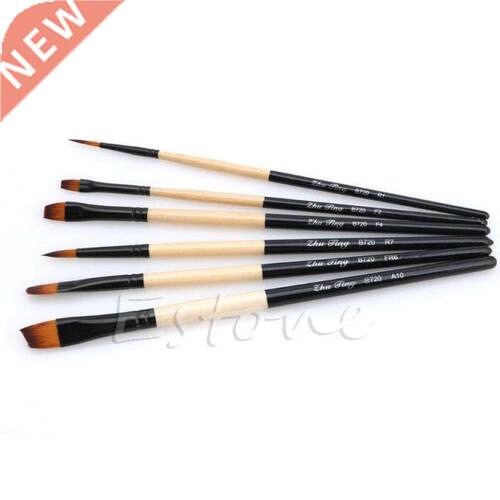 6 Pcs/Set Flat Nylon Hair Paint Brush Gouache Acrylic Oil Pa