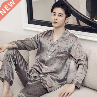 Night Pajamas for Men Satin Pyjama Set Silk ASleeping Suit A