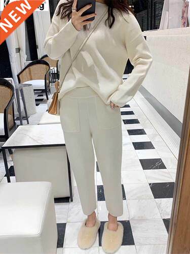 Women Sweater Two Pece Kntted Pants Sets Slm Tracksut Ch