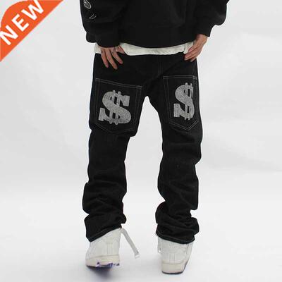 Back Dollar Print Bronzing Jeans Harajuku Sreetwear Straig