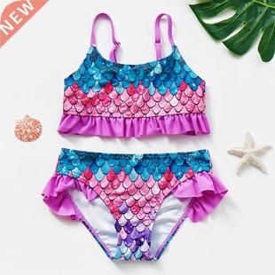 2~12Y Girls Swimwear Two pieces Girl Swimsuit fish scale Chi