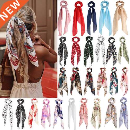 Bohemian Fashion Flower Printed Satin Elastic Long Ribbon Ha