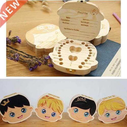 Baby Wood Tooth Box Organizer Milk Teeth Storage Language S