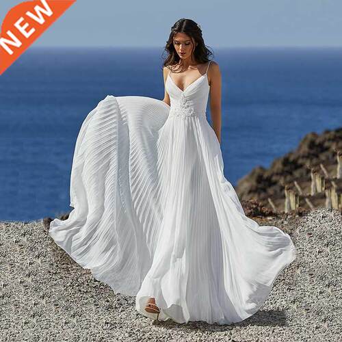 Boho Wedding Dresses Spaghetti Straps Backless Chiffon Beach