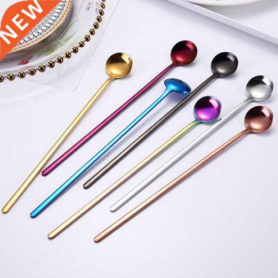 24Cm 7Colors Stainless Steel Spoon With Long Handle Round Sh