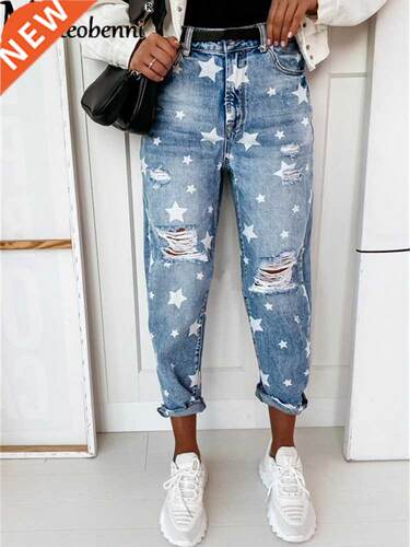 2021 Autumn Boyfriend Jeans Woman Slim Hole Jeans For Ladies
