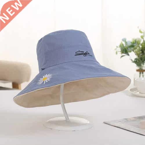 New Cotton Women Fisherman Hat Double-sided Chrysanthemum Em