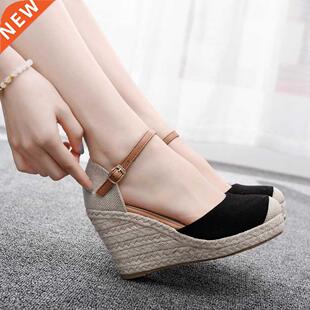 Crystal Queen Women Suede Wedges High Ankle Toe Casual Slope