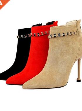 UMMEWALO Ankle Length Flock Boots Women Fashion Pointed Toe