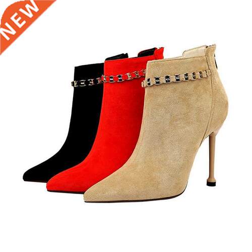 UMMEWALO Ankle Length Flock Boots Women Fashion Pointed Toe