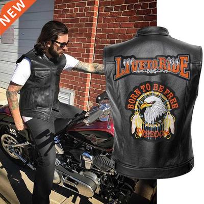 Mens Leather Motorcycle Vest Live To Ride Jacket Men Spring