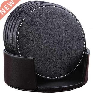 Set of 6 Leather Drink Coasters Round Cup Mat Pad for Home a