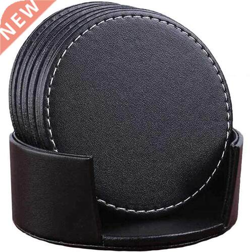 Set of 6 Leather Drink Coasters Round Cup Mat Pad for Home a