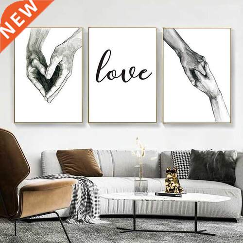 Black and White Love Holding Hands Painting Wall Art Pictur