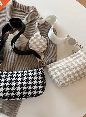 Female Vintage Plaid Printing Shoulder Bags with Mini Round